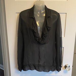 Megan Park England Black 100% Silk Top Blouse Size 12